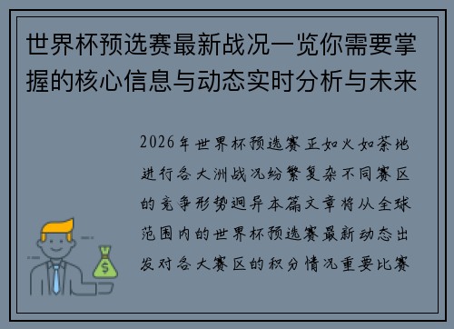 世界杯预选赛最新战况一览你需要掌握的核心信息与动态实时分析与未来展望 世界杯预选赛最新战况一览你需要掌握的核心信息与动态实时分析与未来展望